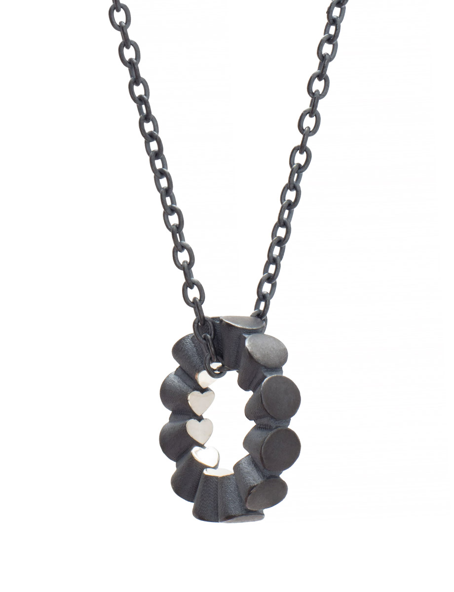 Petite Secret Hearts Necklace – Blackened Silver