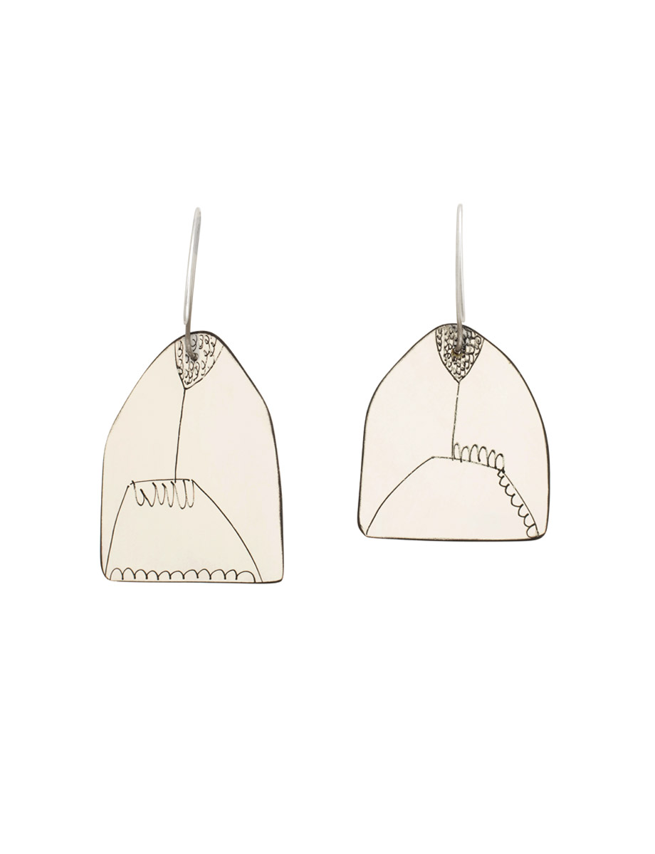 Still Life Reversible Apron Earrings – Olive, Pink & Grey