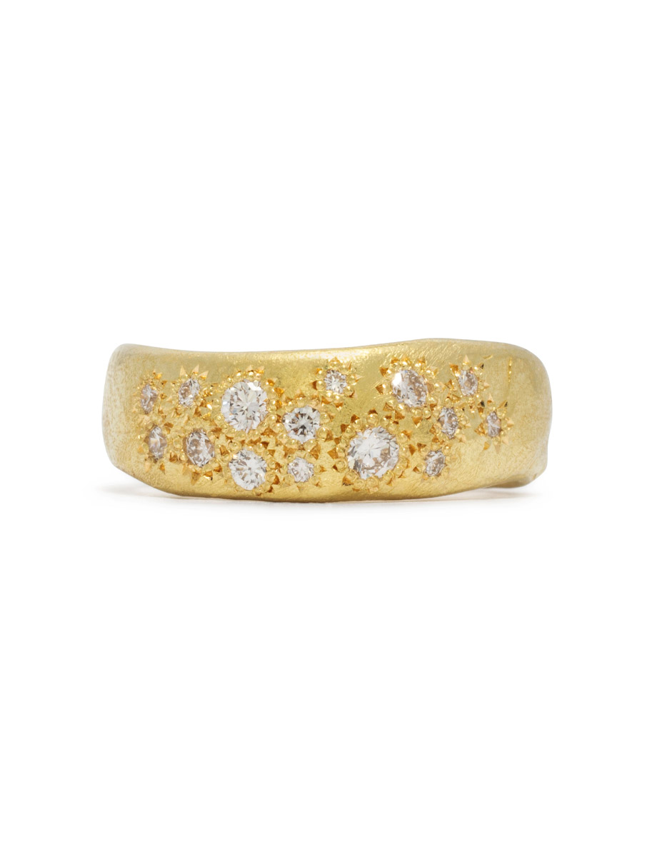 Wide Random Ring – Yellow Gold & Diamonds