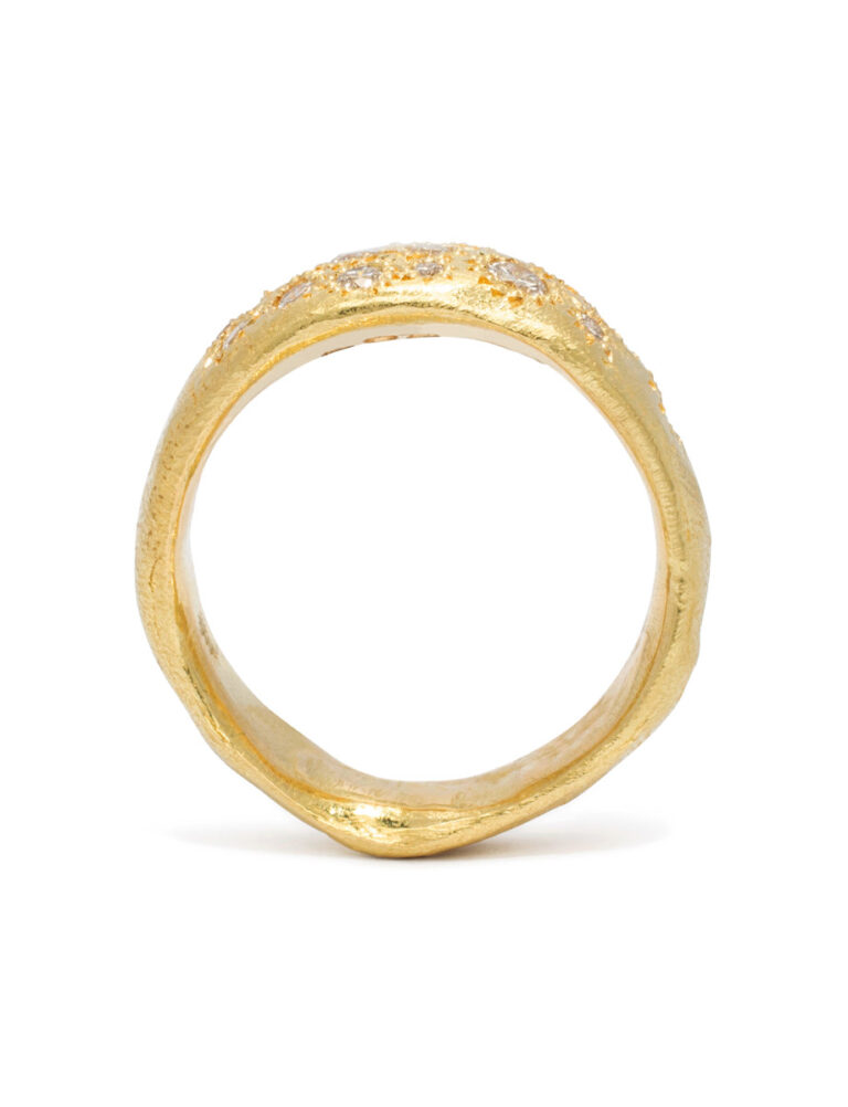 Wide Random Ring – Yellow Gold & Diamonds