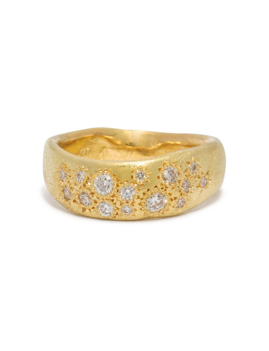 Wide Random Ring – Yellow Gold & Diamonds