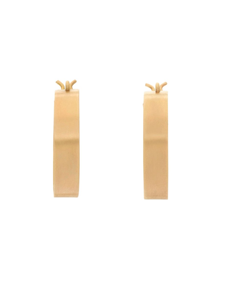 Medium Shikaku Square Hoop Earrings – Yellow Gold & Pearl