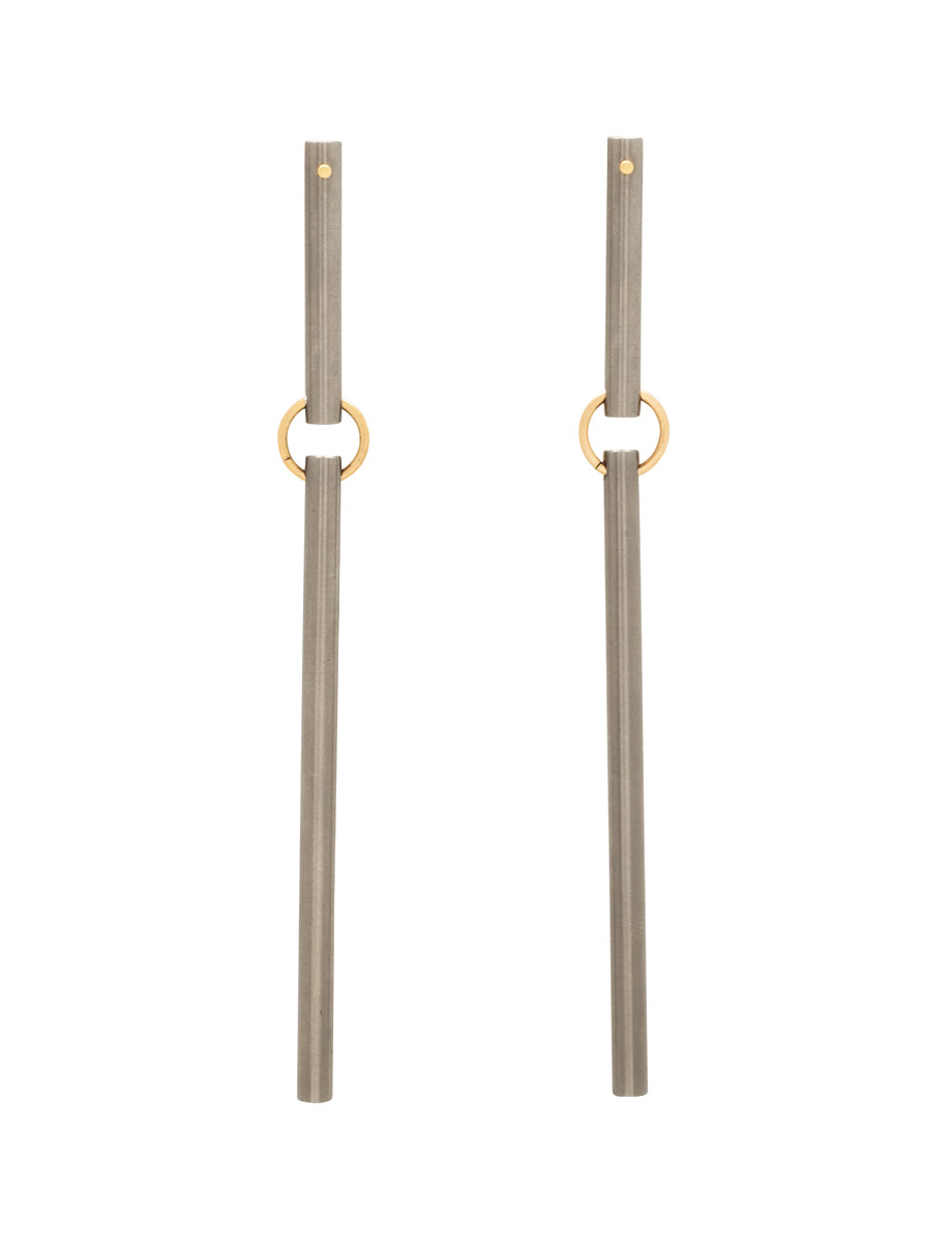 Centre Line Earrings – Titanium & Gold