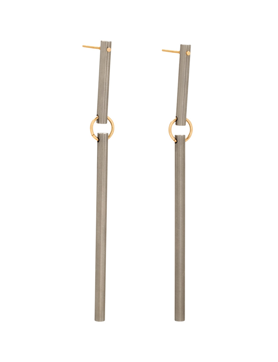 Centre Line Earrings – Titanium & Gold