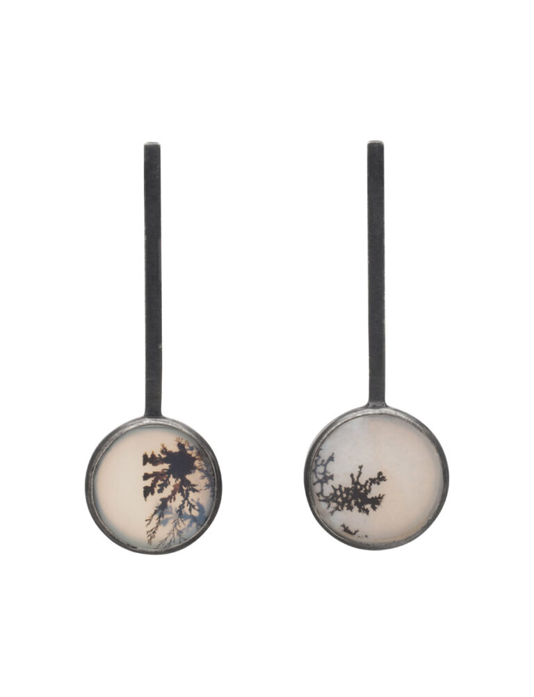 Inclusion Short Pendulum Stud Earrings – Silver & Scenic Agate