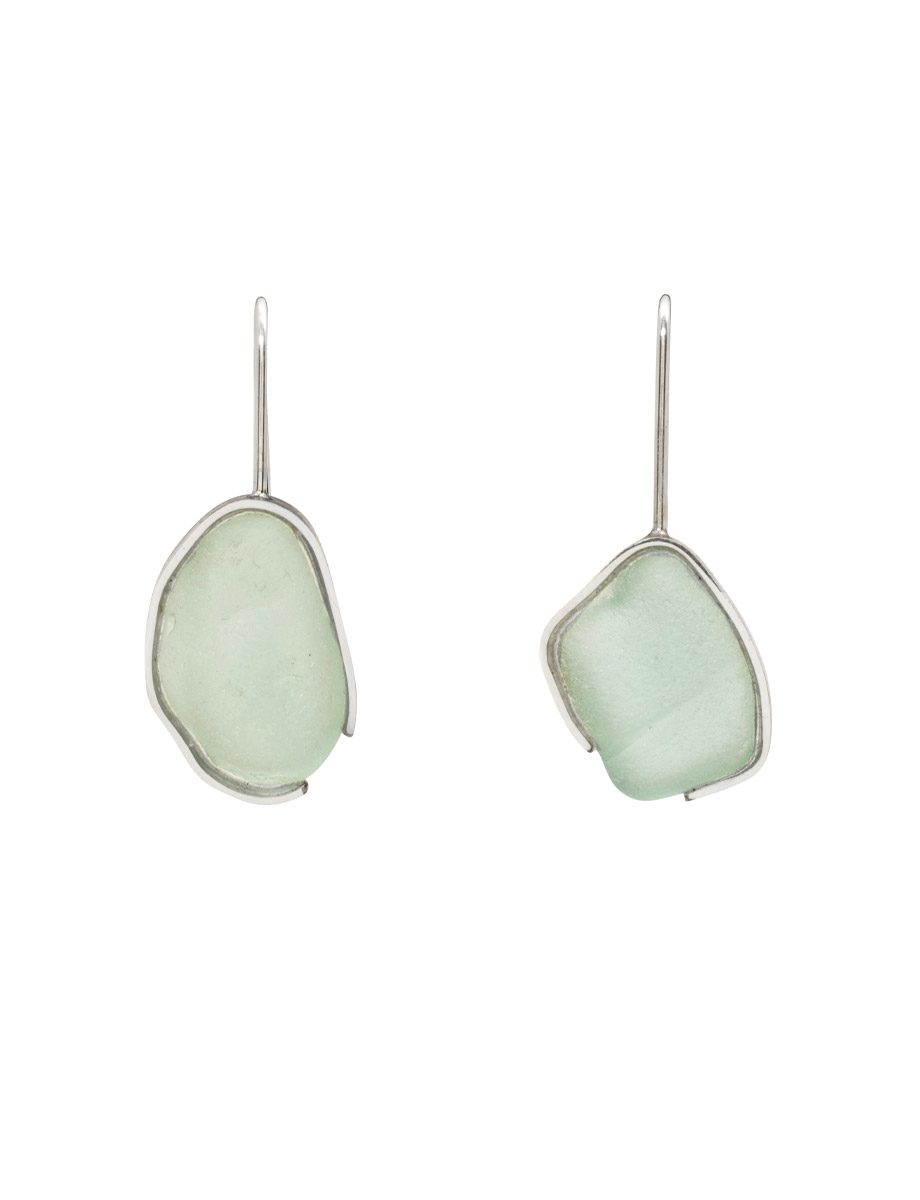 Beach Glass Earrings – Silver & Aqua