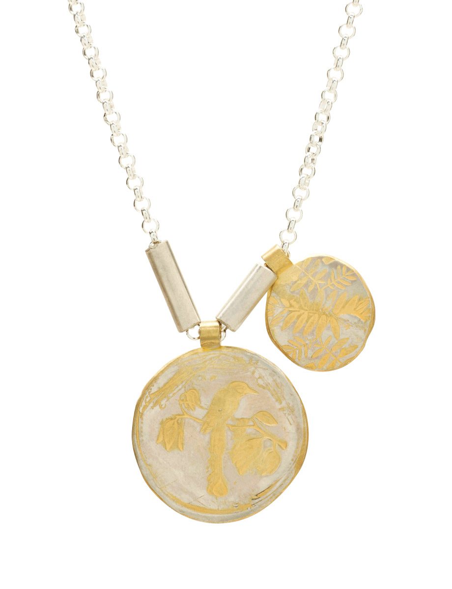 Two Charm Necklace – Bird & Leaves