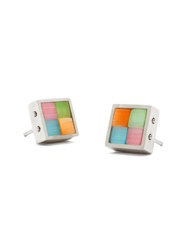 4 Square Stud Earrings – Mint, Pink, Blue & Orange