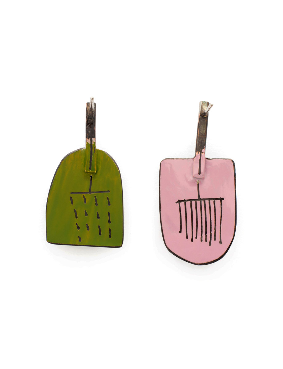 Simple Shape Stud Earrings – Pink & Green