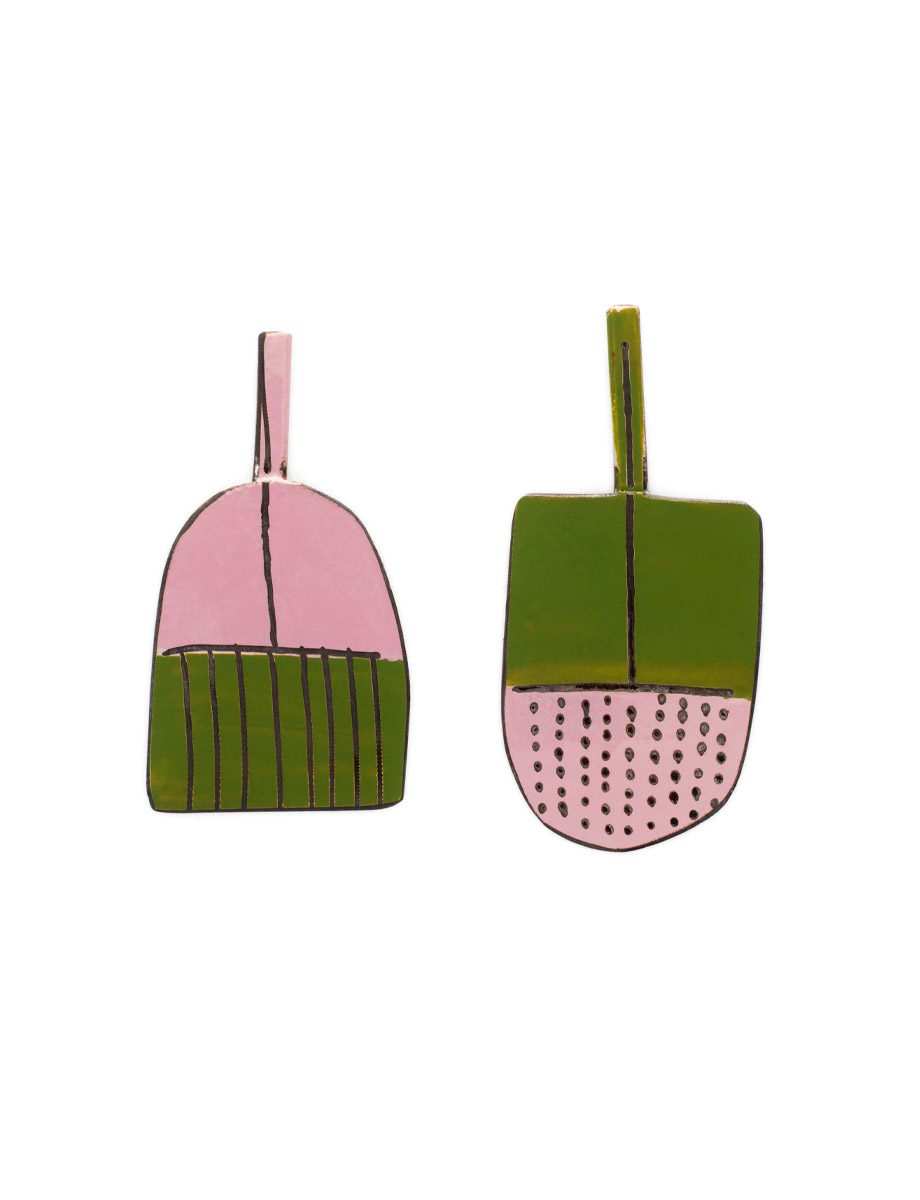 Simple Shape Stud Earrings – Pink & Green