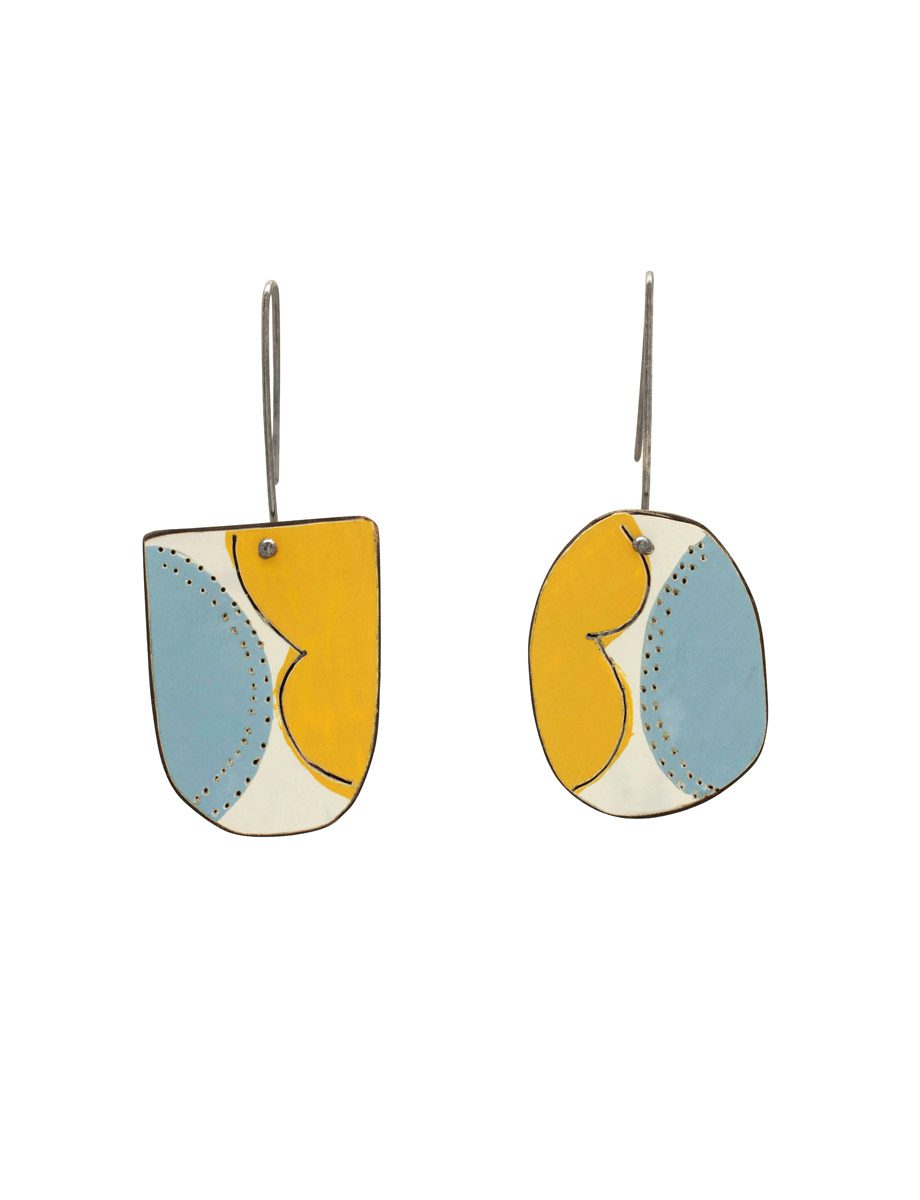 Reversible Apron Earrings – Baby Blue, White & Pale Yellow