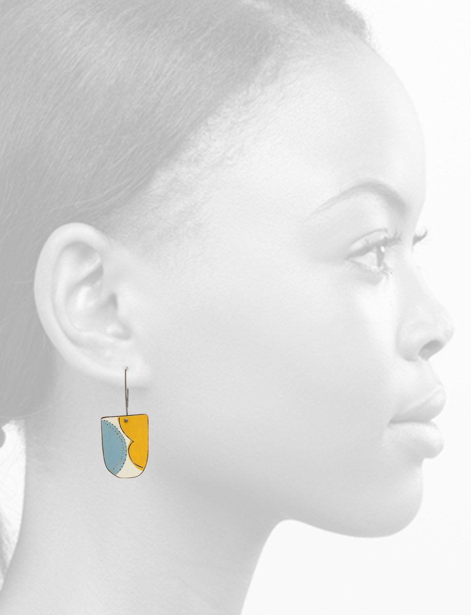 Reversible Apron Earrings – Baby Blue, White & Pale Yellow