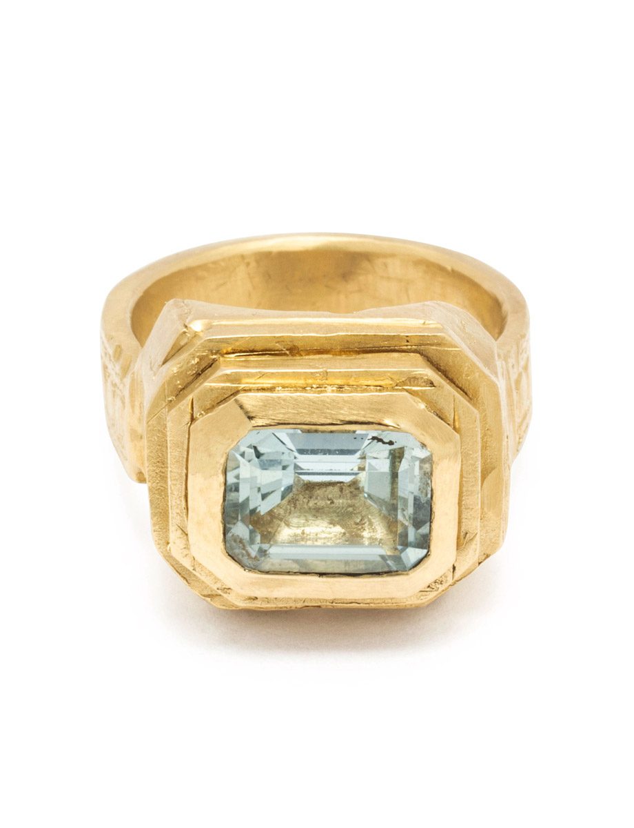 Sacro Ring – Yellow Gold & Aquamarine