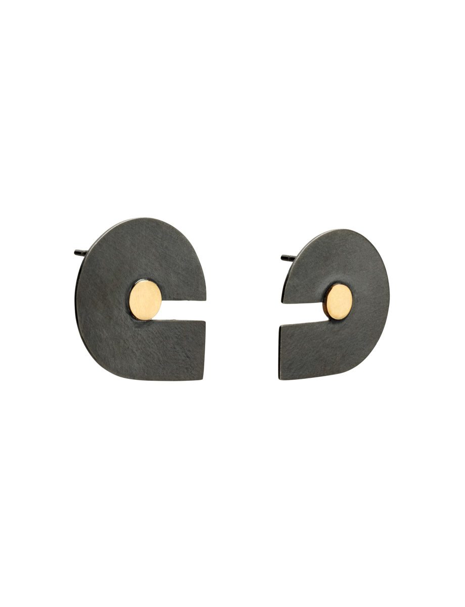 Type Earrings – Silver & Yellow Gold