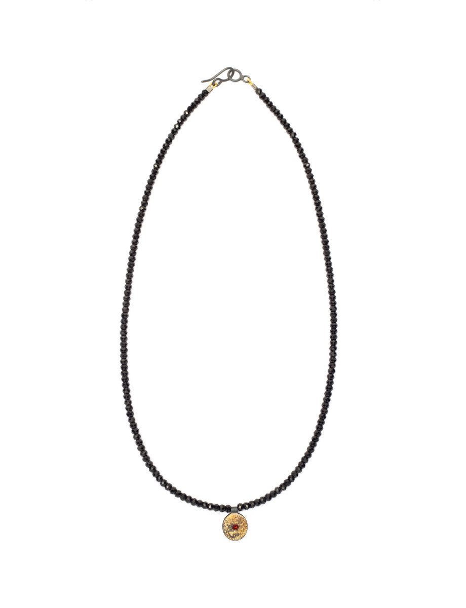 Galaxy Forces Necklace – Black Spinel, Silver & Garnet