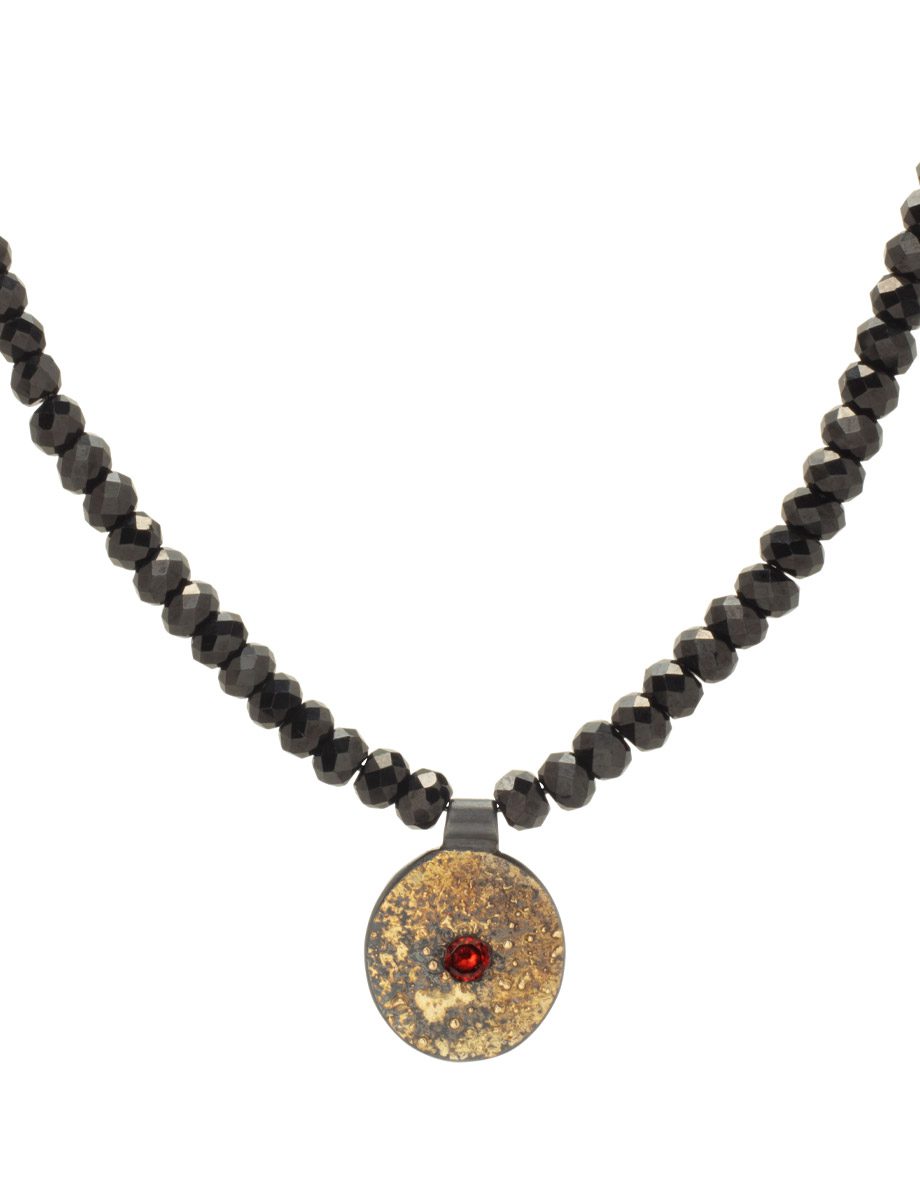 Galaxy Forces Necklace – Black Spinel, Silver & Garnet