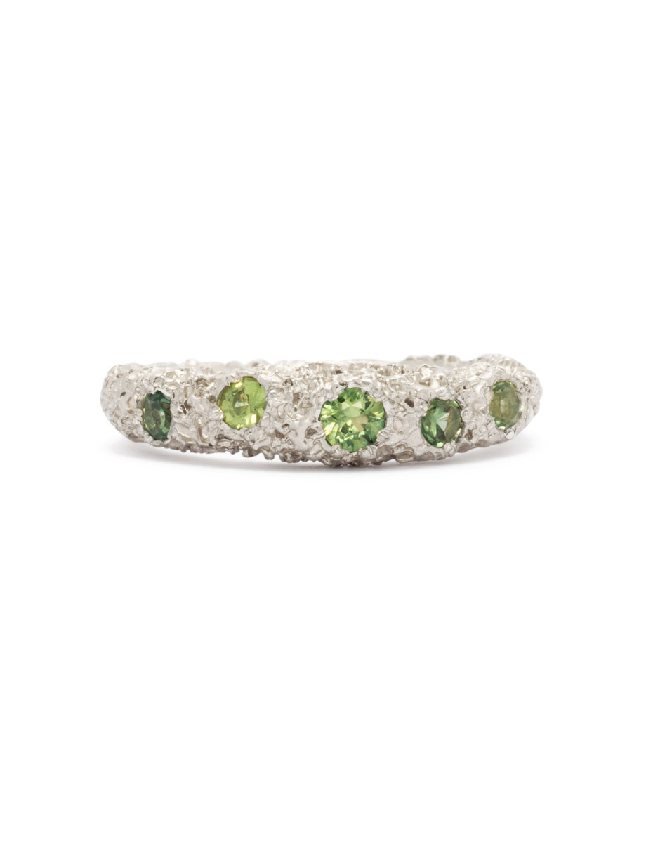 Sunken Stones Ring – Silver & Green Sapphires