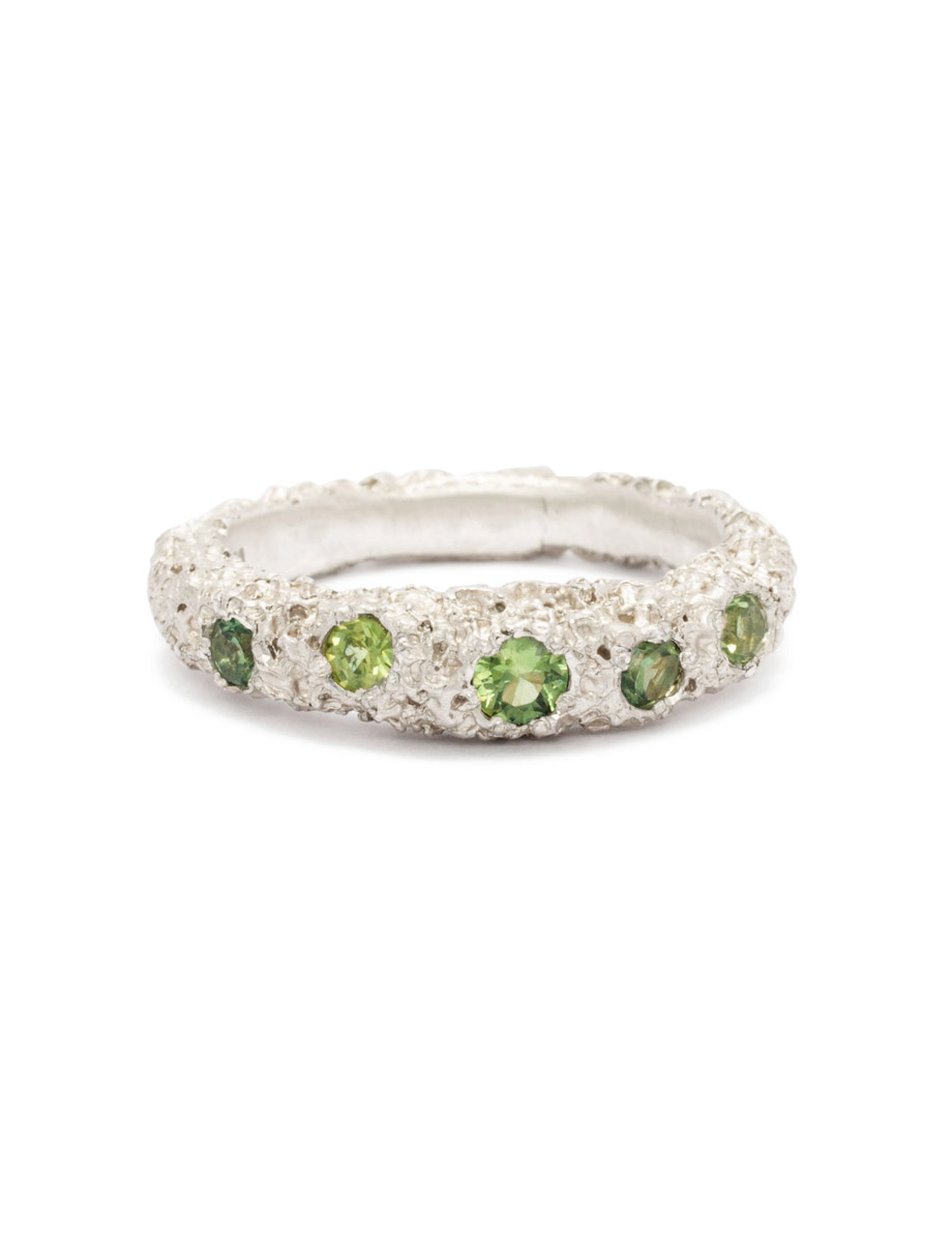 Sunken Stones Ring – Silver & Green Sapphires