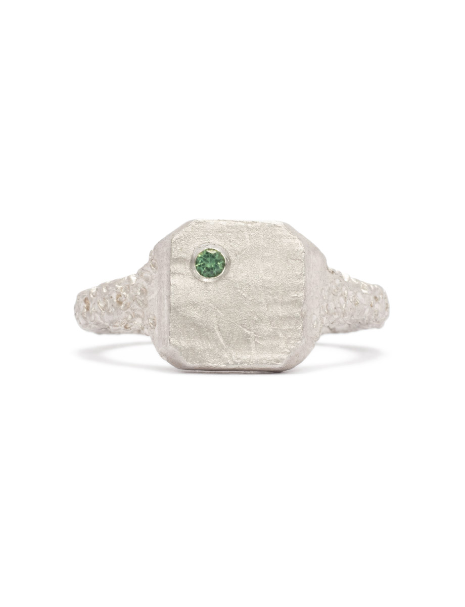 Square Signet Ring – Silver & Green Sapphire