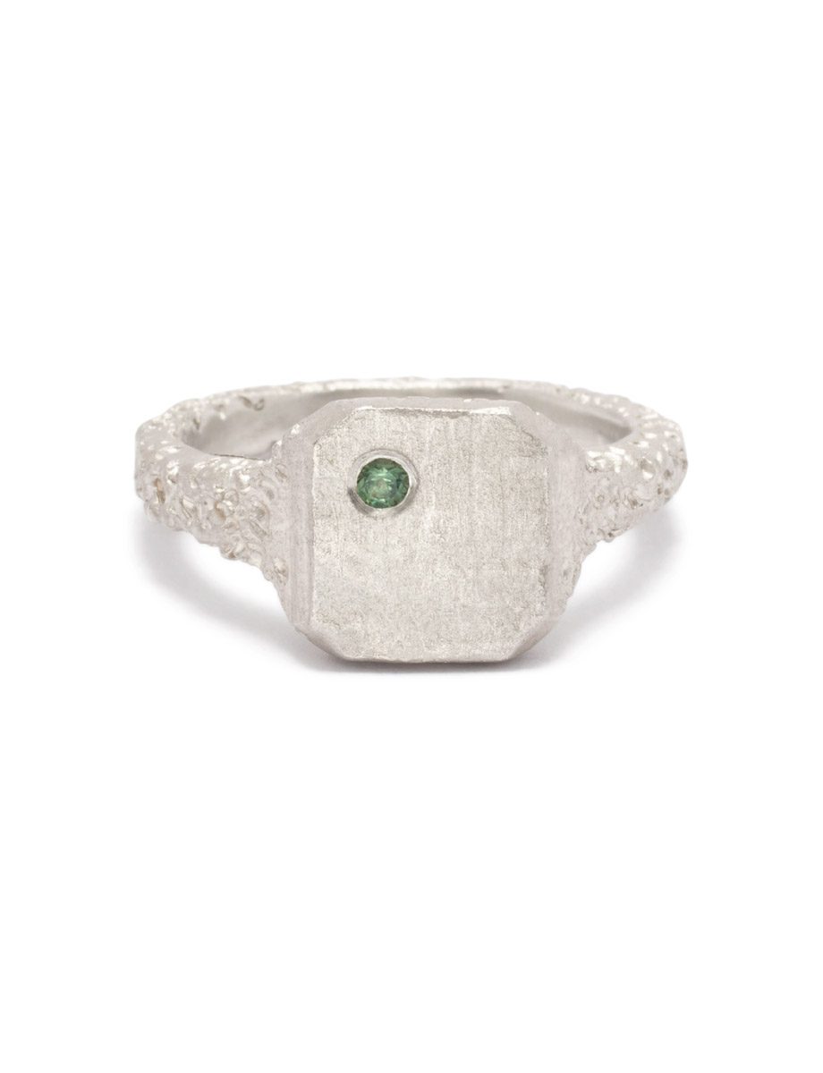 Square Signet Ring – Silver & Green Sapphire