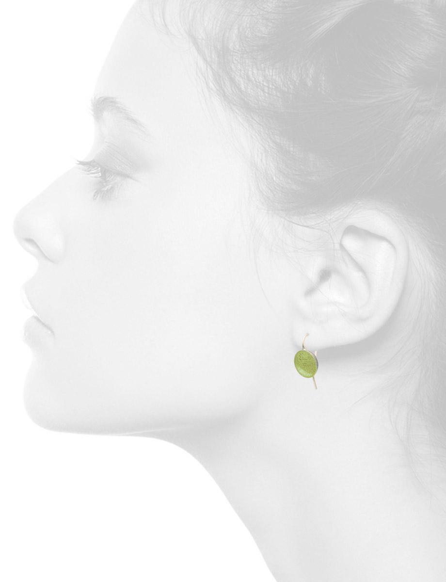 Small Dome Hook Earrings – Green & yellow