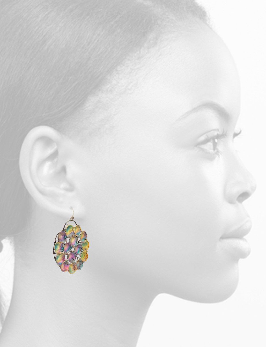 Pod Hanging Earrings – Green, Purple & Yellow