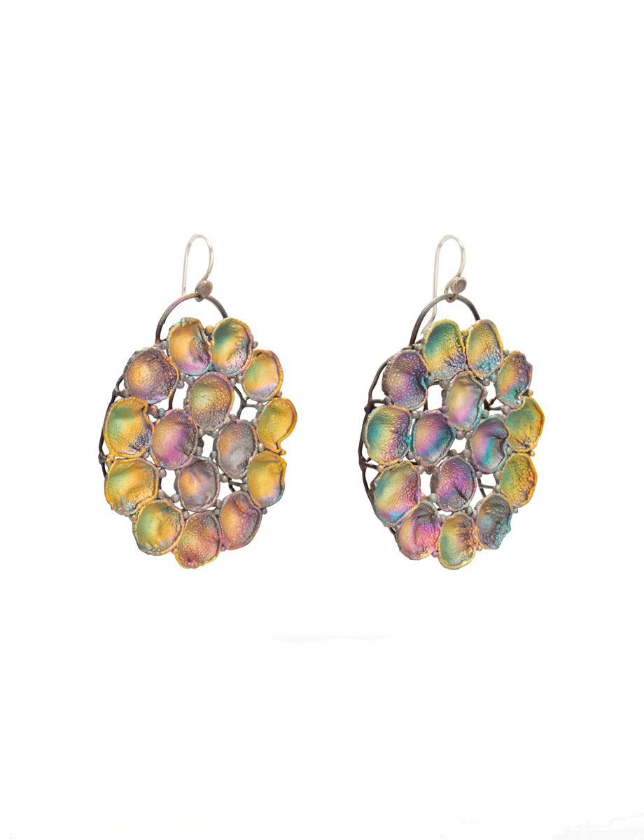 Pod Hanging Earrings – Green, Purple & Yellow