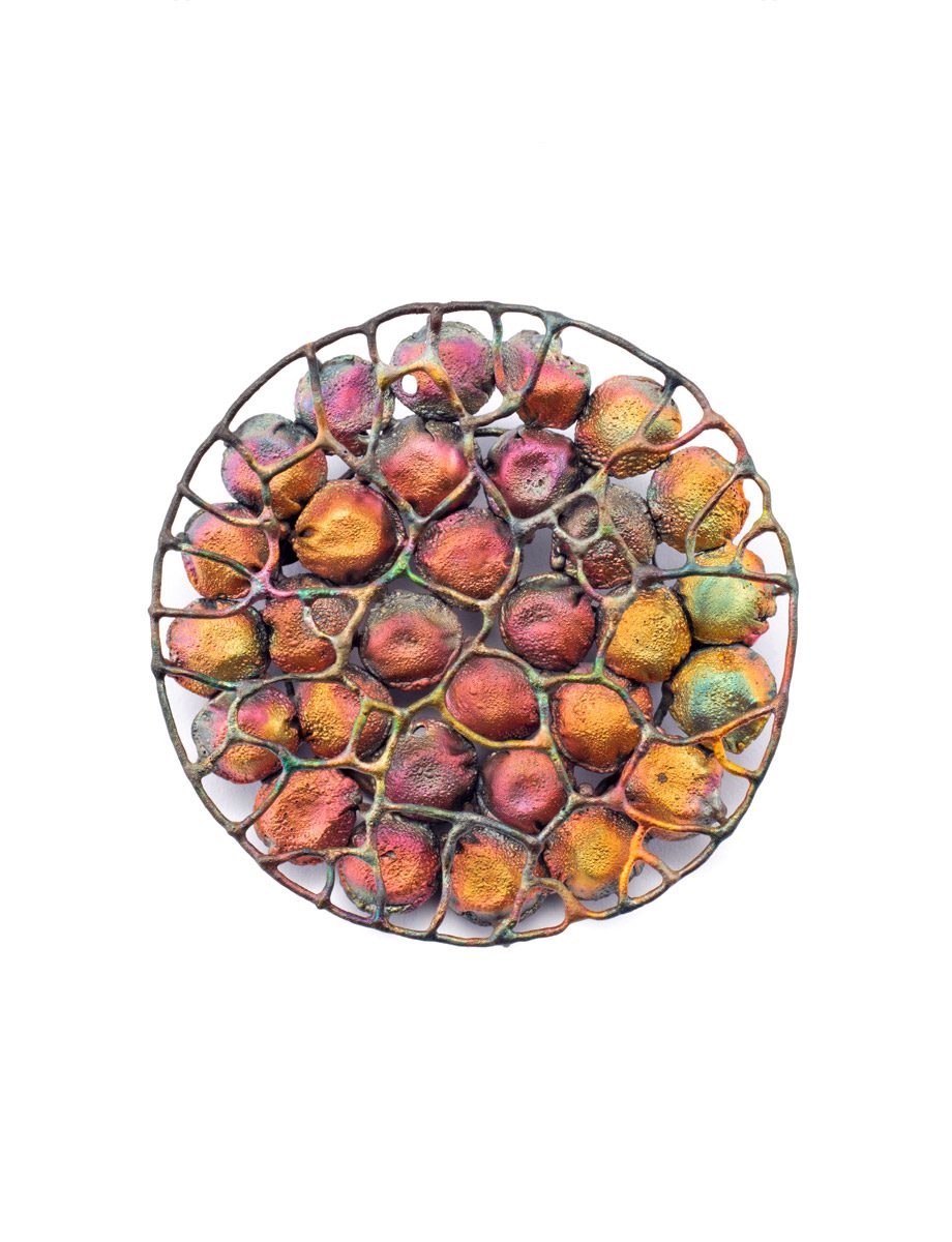 Small Circle Caged Pod Brooch – Pink, Orange & Yellow