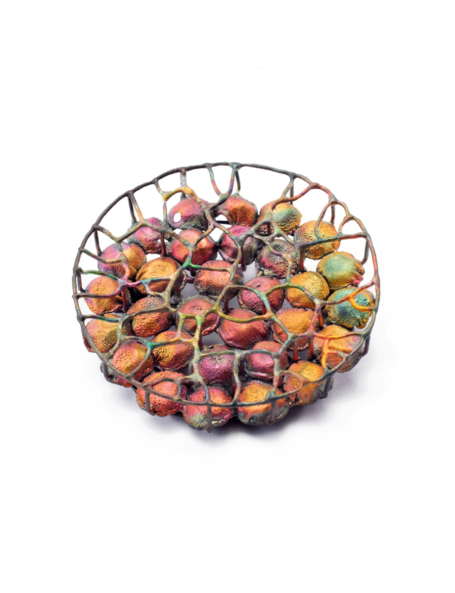 Small Circle Caged Pod Brooch – Pink, Orange & Yellow