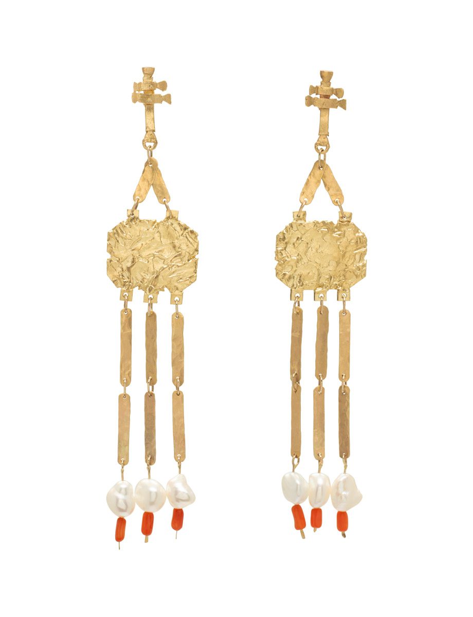 Santa Magdalena Earrings – Yellow Gold, Pearl & Coral