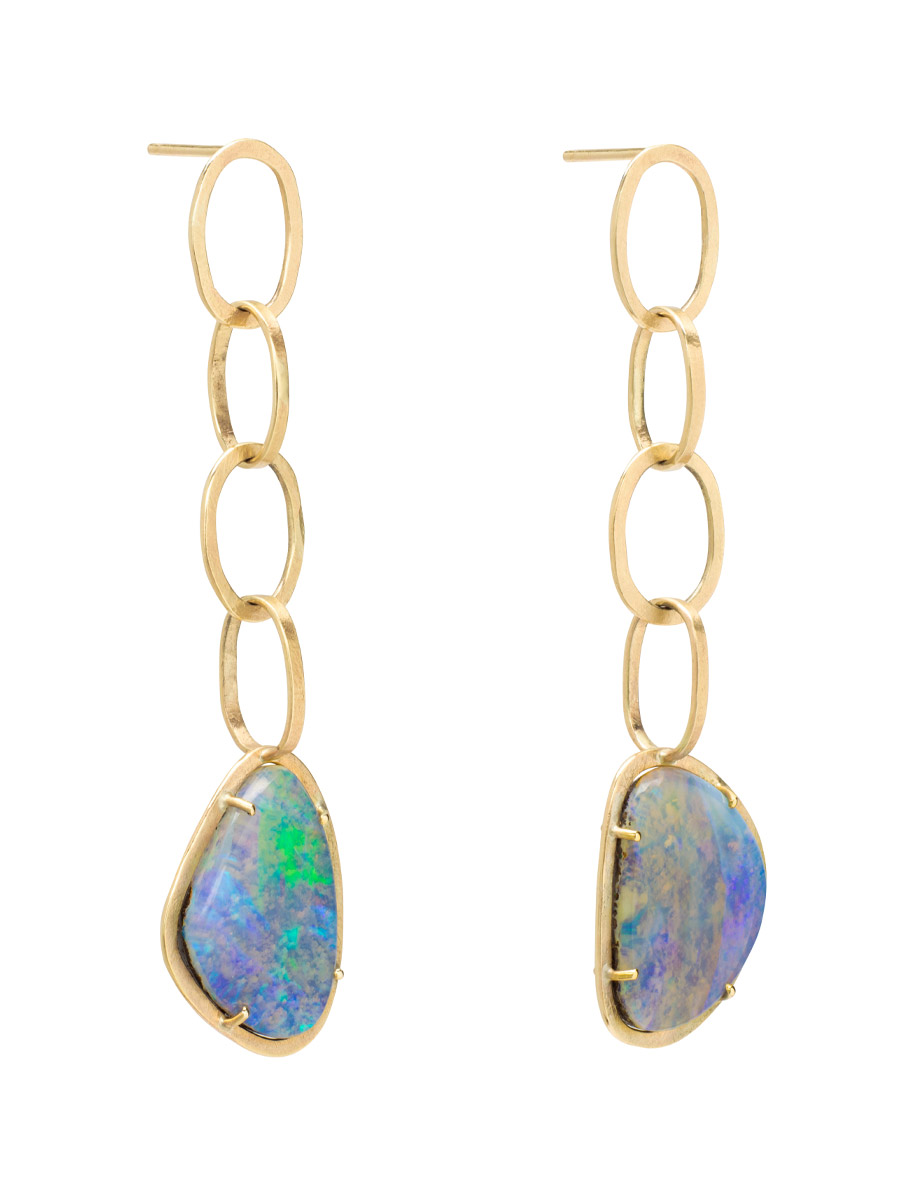 Boulder Opal Chain Drop Earrings – Yellow Gold