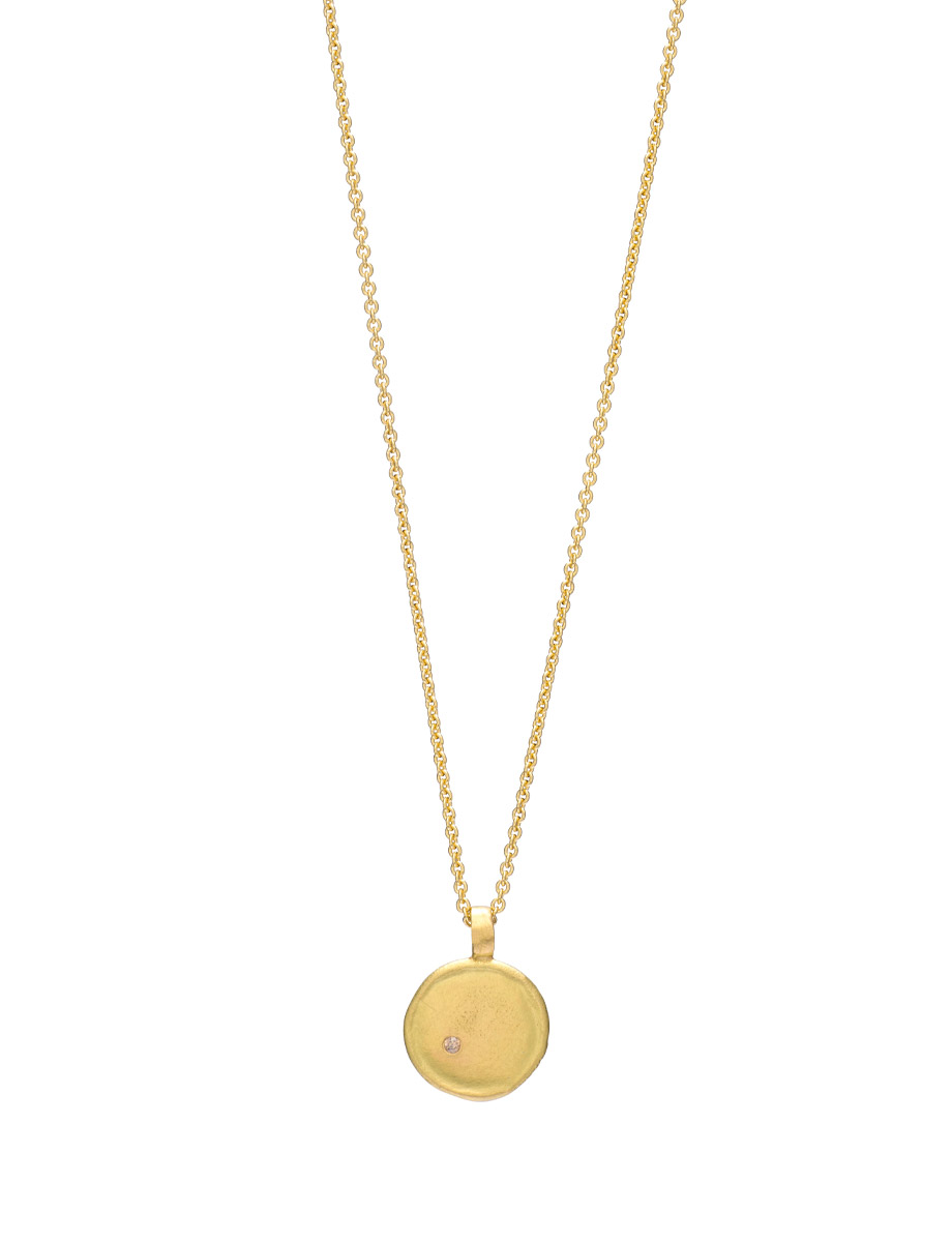 Petite Round Sun Catcher Pendant Necklace – Yellow Gold & Diamond