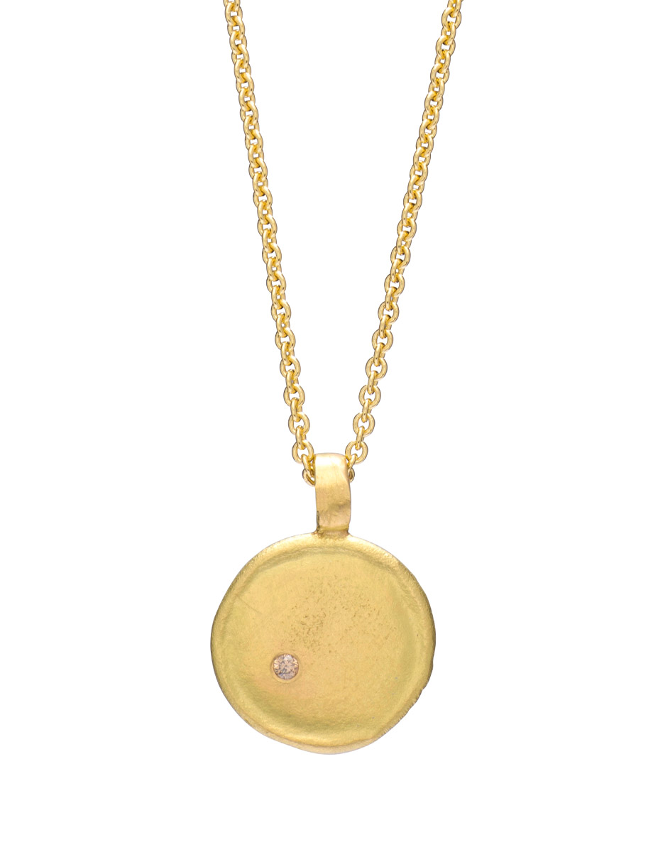 Petite Round Sun Catcher Pendant Necklace – Yellow Gold & Diamond