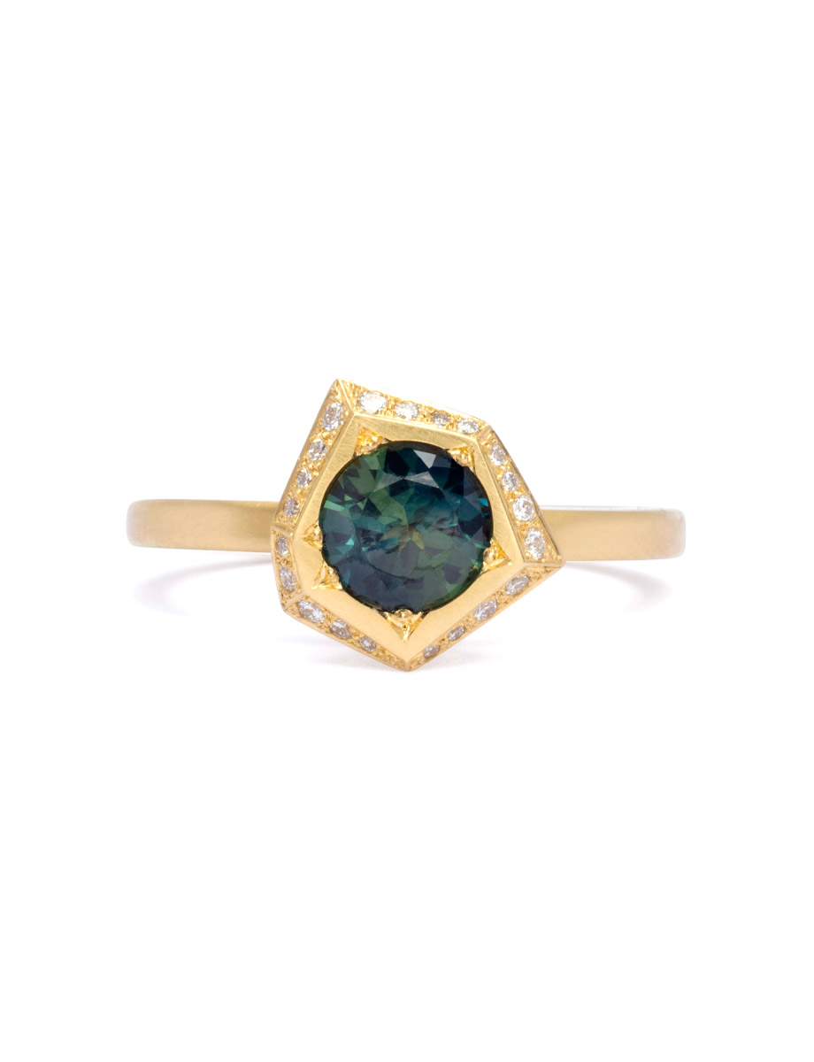 Scattered Light Ring – Yellow Gold, Australian Parti Sapphire & Diamonds