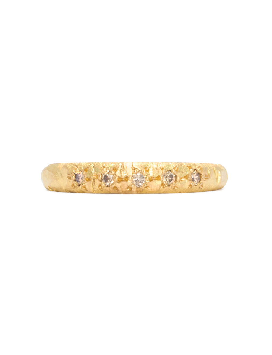 5 Diamonds Ridge Mountain Ring – Yellow Gold & Champagne Diamonds
