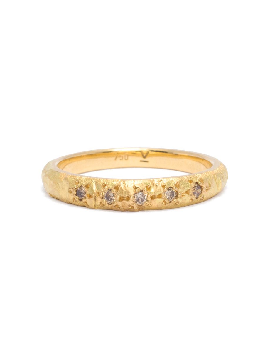 5 Diamonds Ridge Mountain Ring – Yellow Gold & Champagne Diamonds
