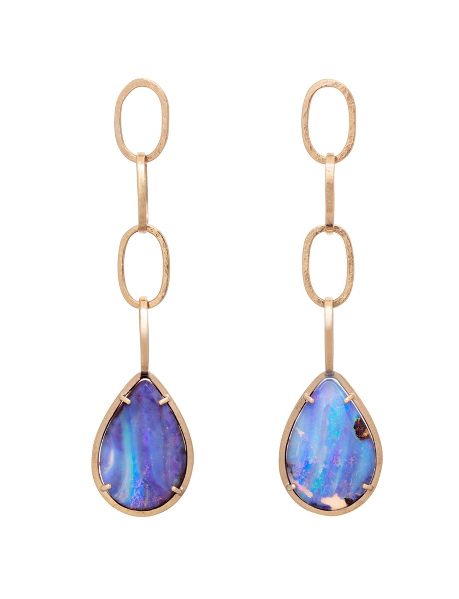 Boulder Opal Chain Drop Earrings – Yellow Gold