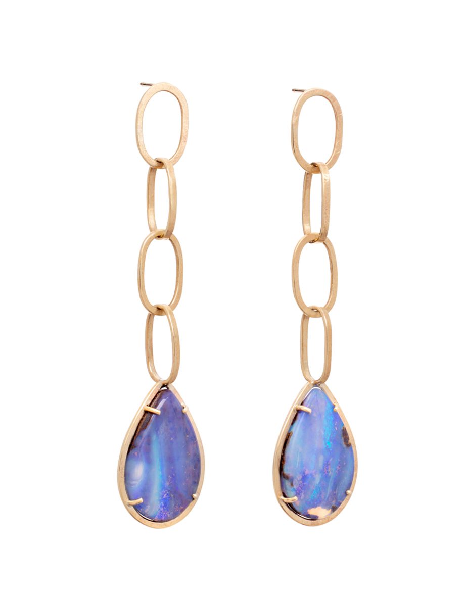 Boulder Opal Chain Drop Earrings – Yellow Gold