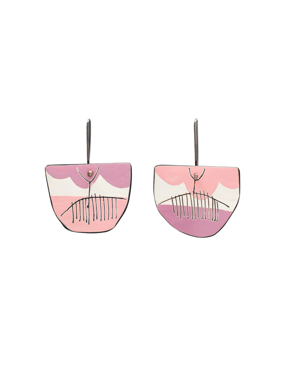 Still Life Reversible Apron Earrings – Pink, Purple & White