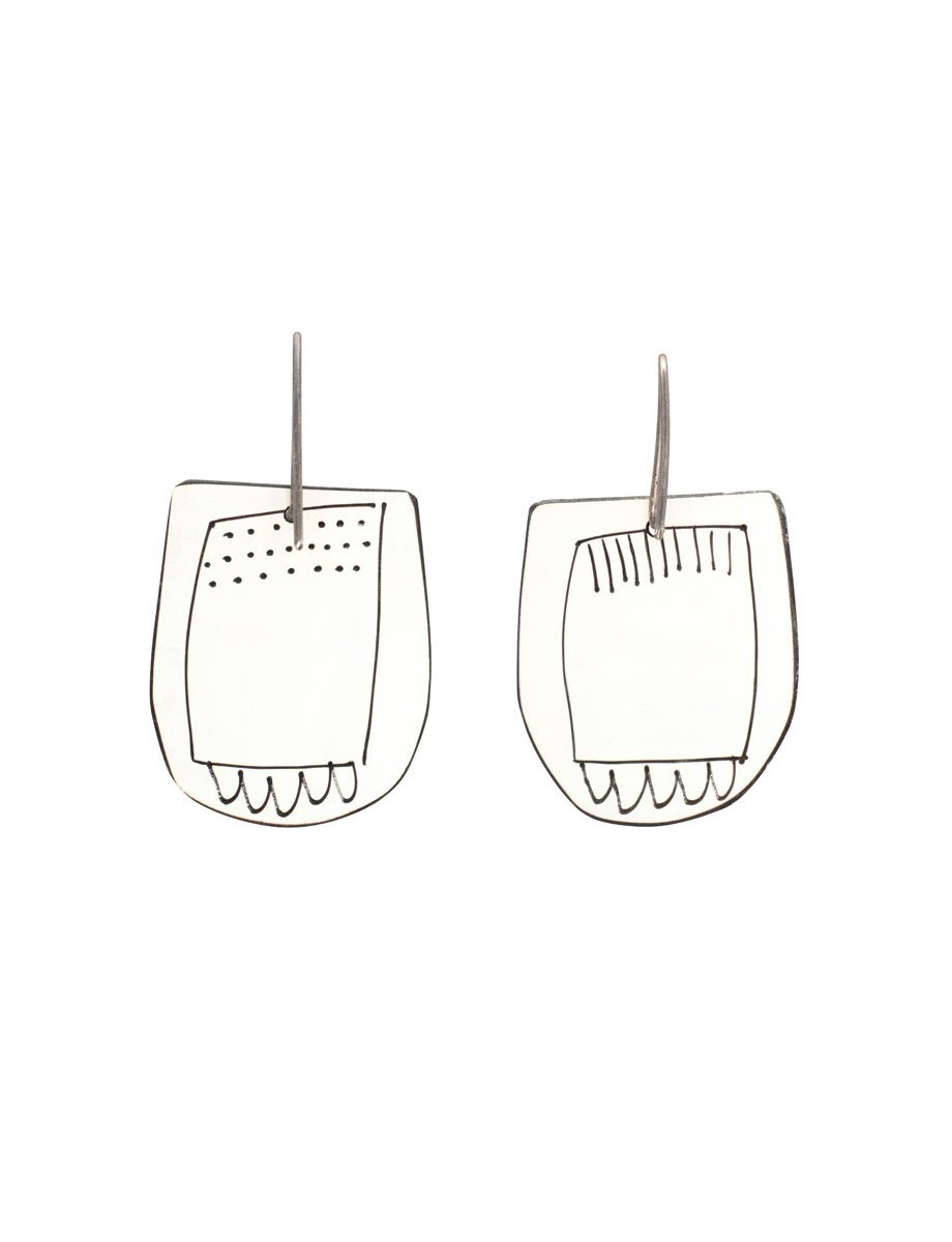 Still Life Reversible Apron Earrings – Teal, Brown & Pale Green