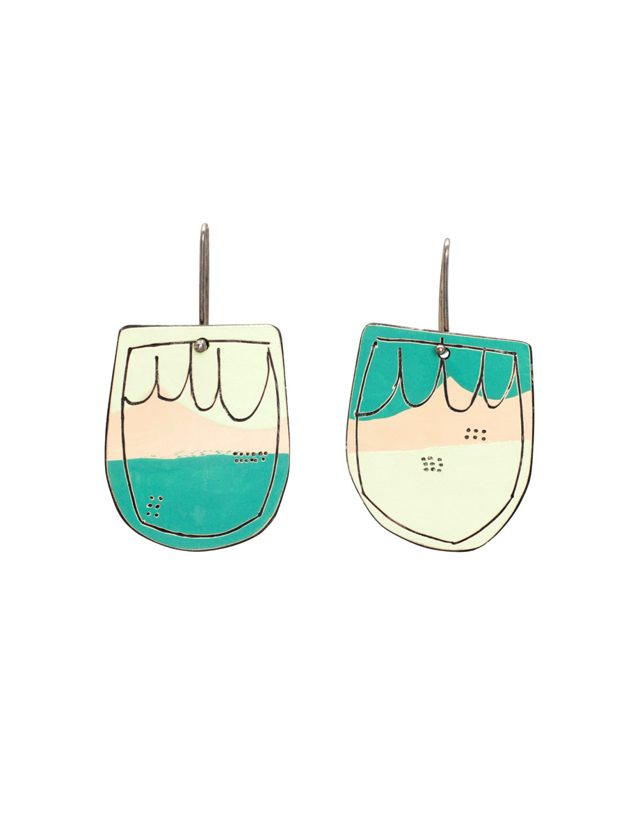 Still Life Reversible Apron Earrings – Teal, Brown & Pale Green