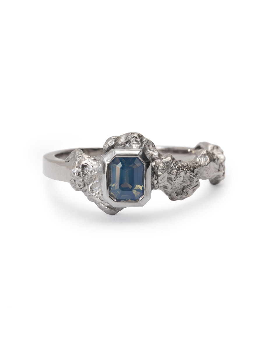 Ico Ring – White Gold & Pale Blue Sapphire