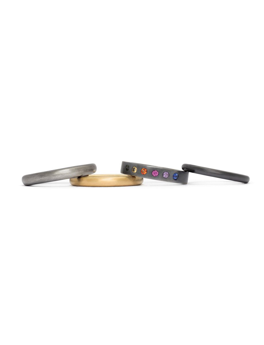 4 Stack Spectrum Ring – Yellow Gold, Zirconium, Sterling Silver & Sapphires