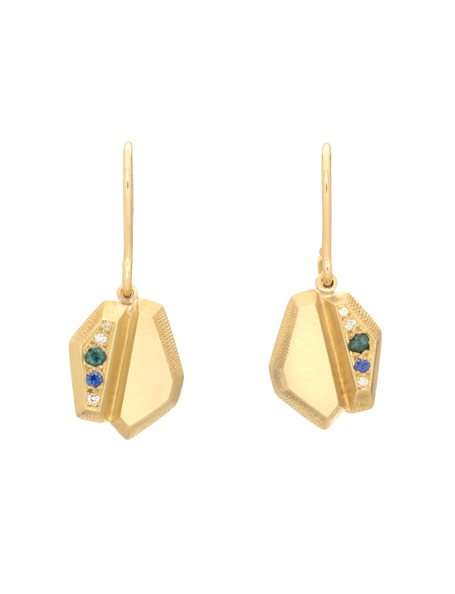 Unison Earrings – Yellow Gold, Tourmaline, Diamond & Sapphire