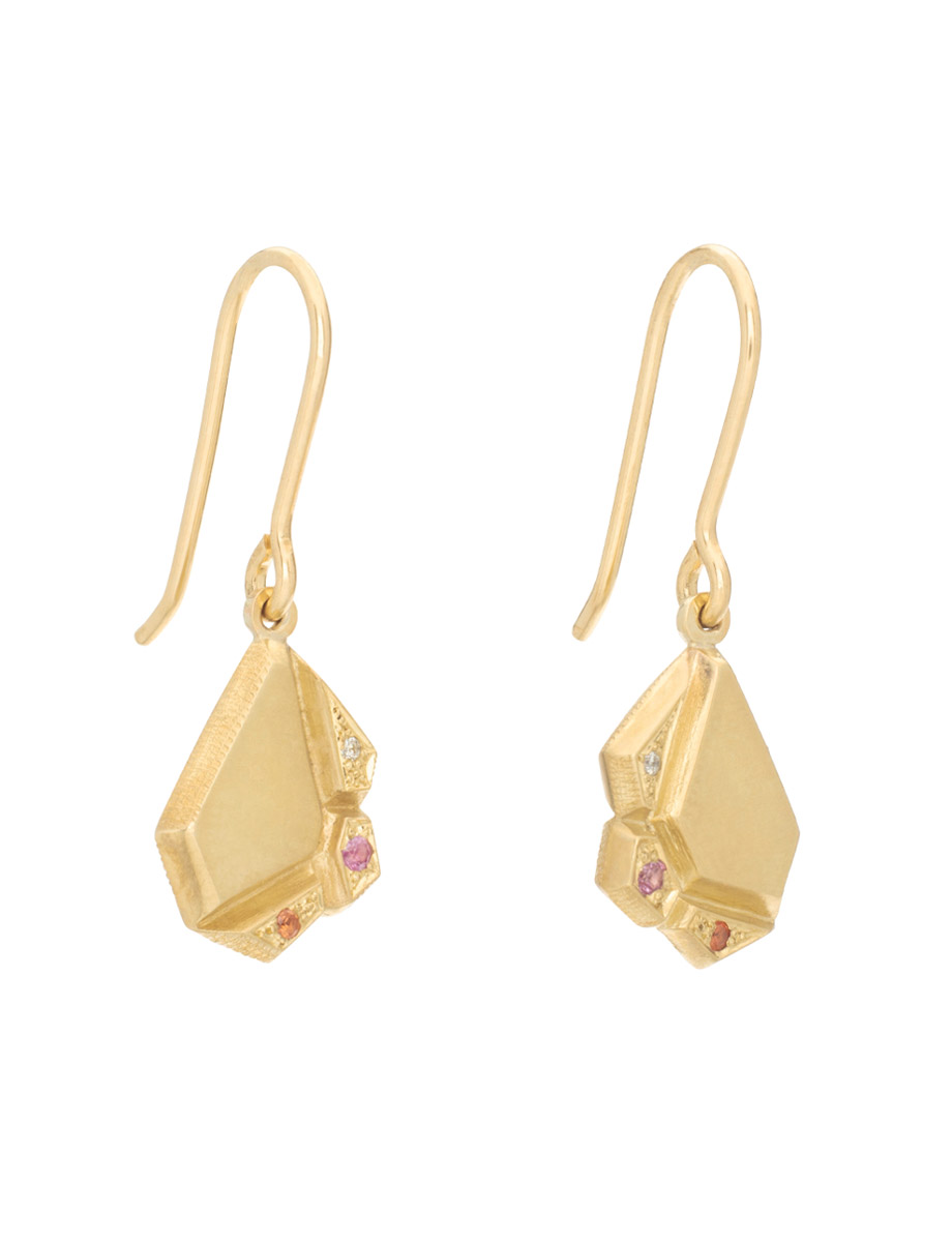 Formation Earrings – Yellow Gold, Pink & Orange Sapphires, Diamonds