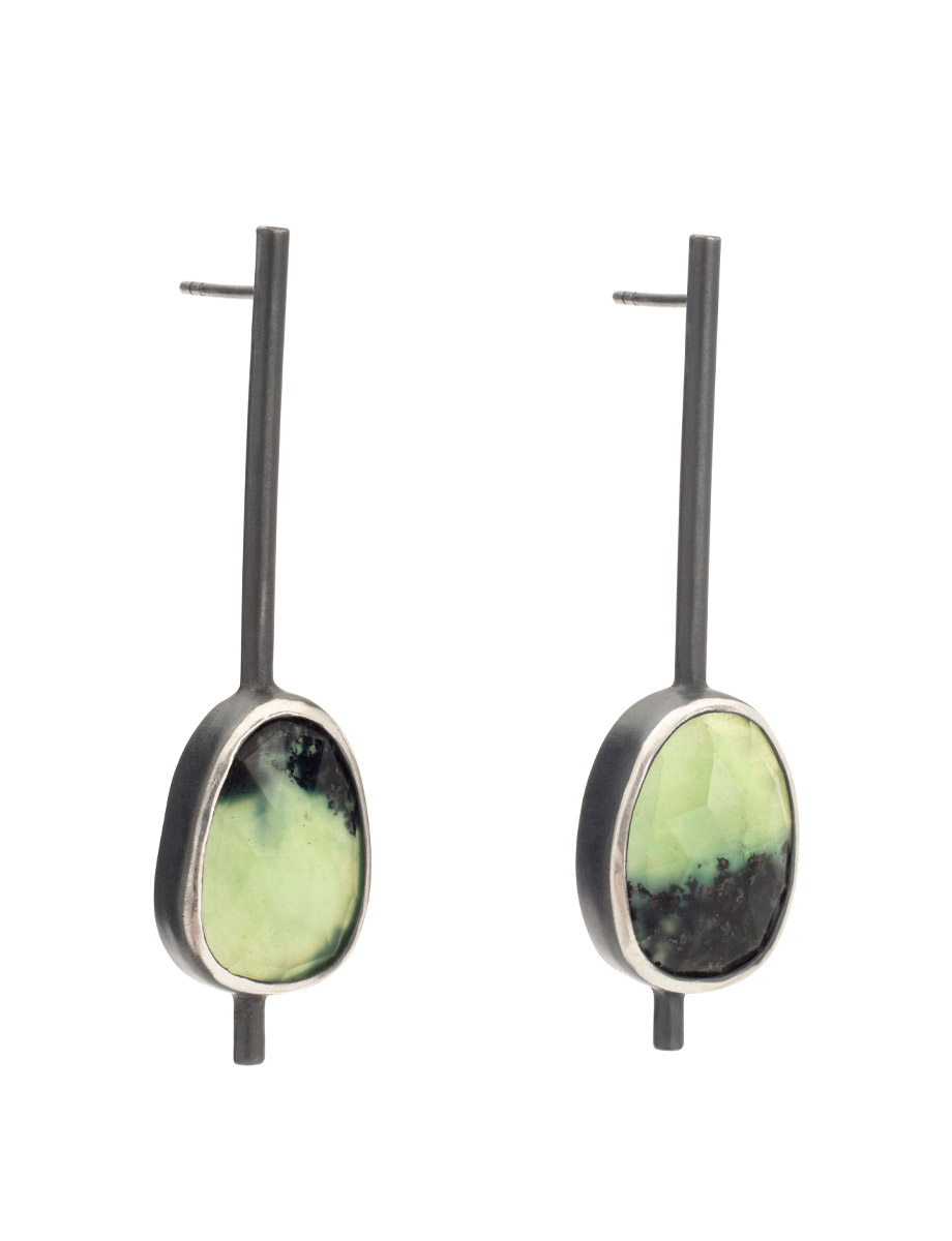 Inclusion Pendulum Stud Earrings – Silver & Serpentine