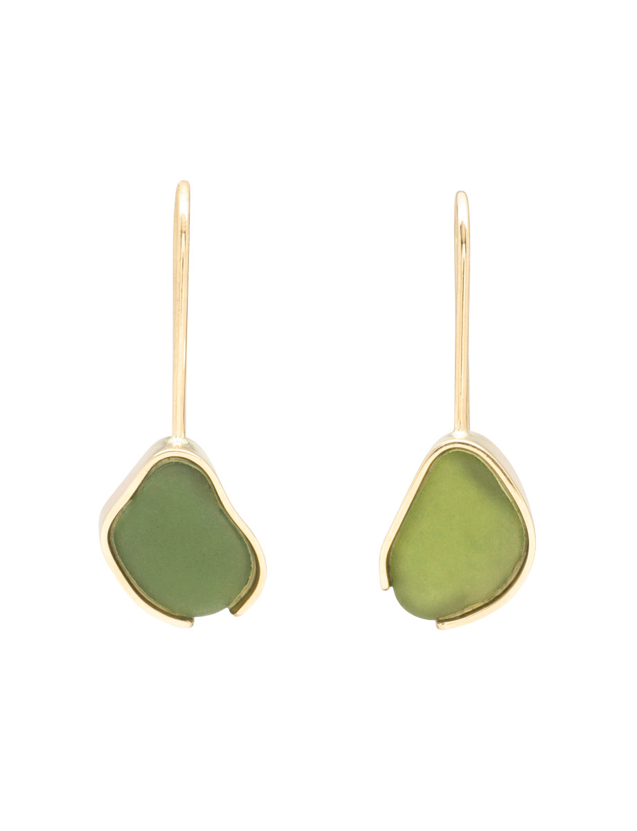 Small Beach Glass Earrings – Gold & Olive