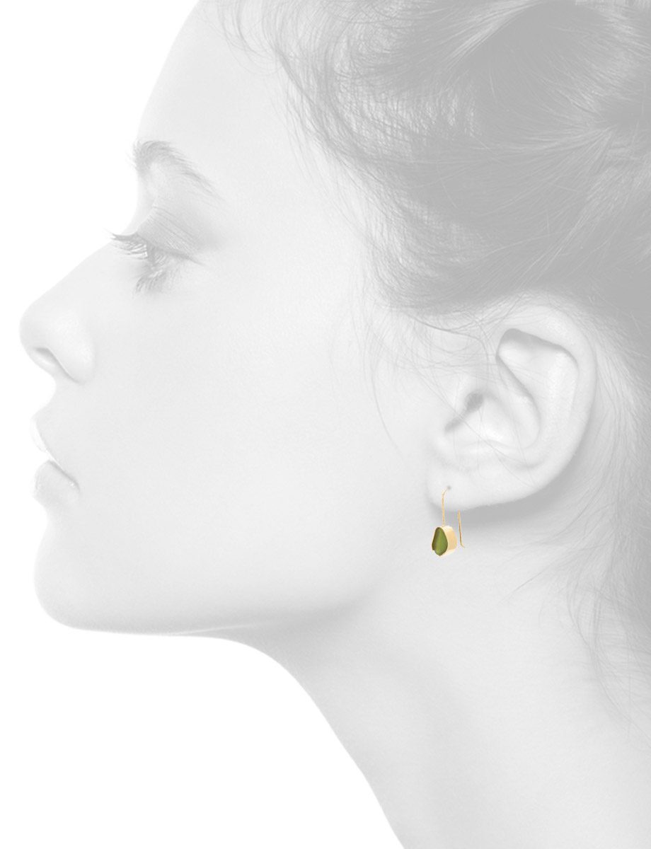 Small Beach Glass Earrings – Gold & Olive