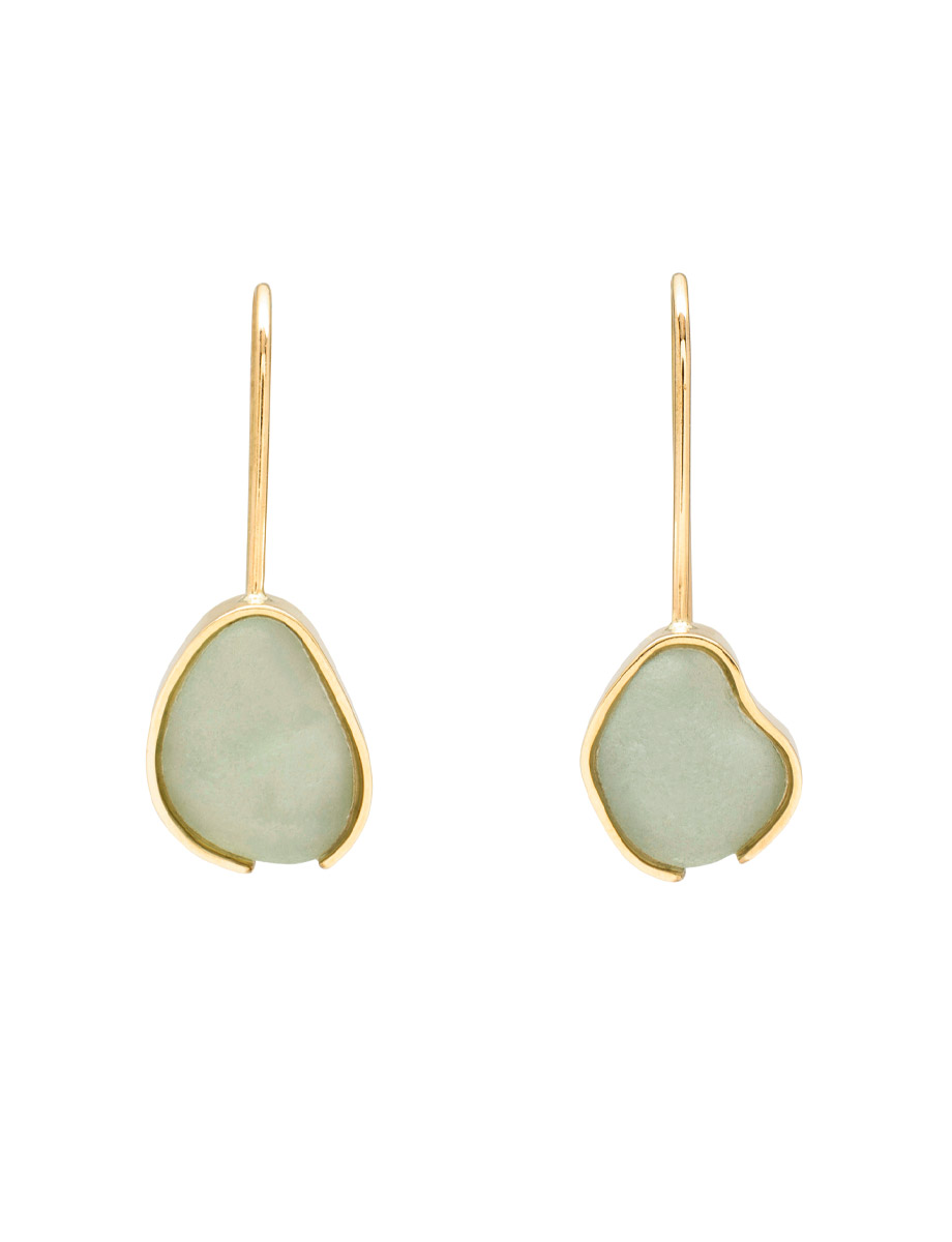 Petite Beach Glass Earrings – Gold & Pale Aqua