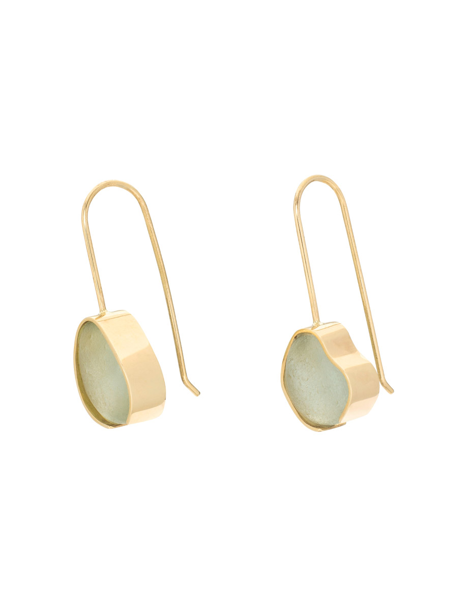 Petite Beach Glass Earrings – Gold & Pale Aqua